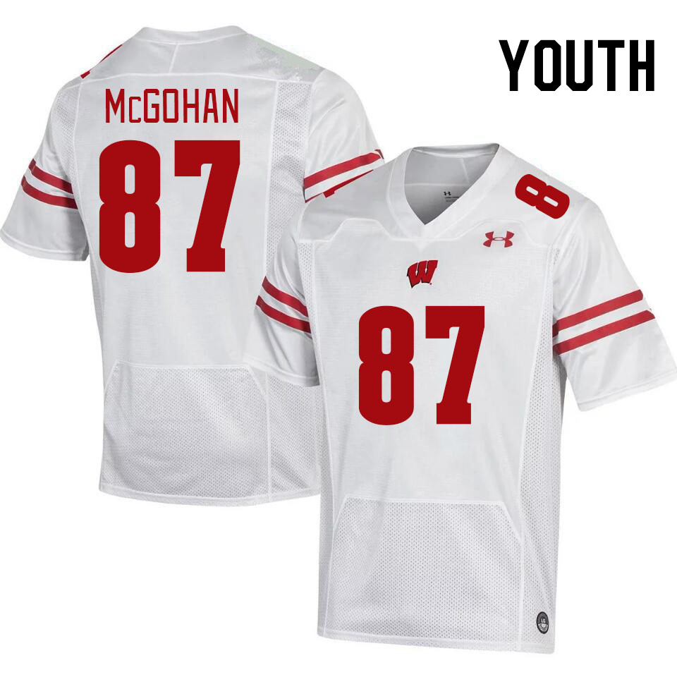 Youth #87 Jackson McGohan Wisconsin Badgers College Football Jerseys Stitched-White